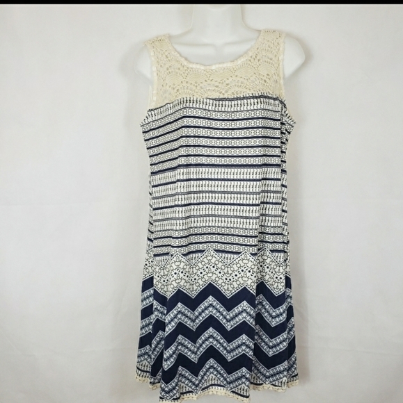 Bohemian Style Print Lace Patchwork Dress Medium - Picture 3 of 5